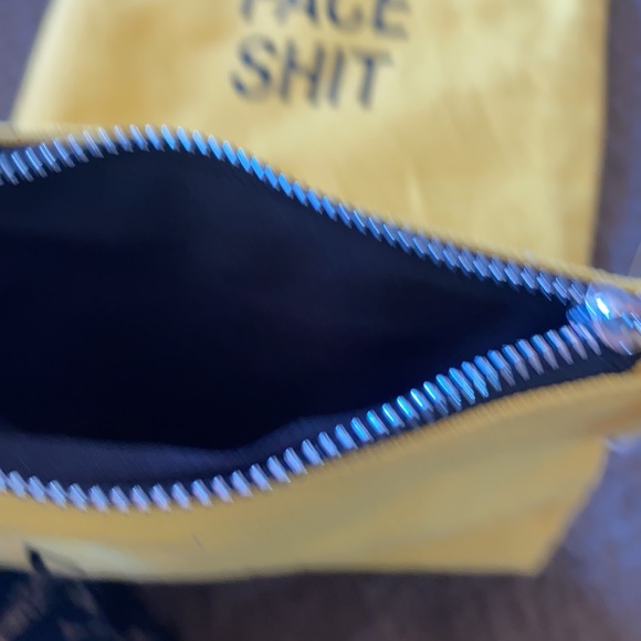 Face Shit Makeup Bag Cosmetic Funny Zip Yellow Gold Edgy Vulgar Pouch Clutch - Picture 5 of 6